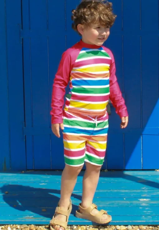 Happy Stripe Print Kids' Swim Rash Vest