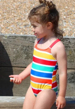 Happy Stripe Print Kids' Swimsuit