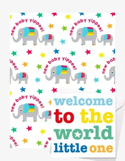 New Baby Elly Gift Wrap + Personalised Card Bundle