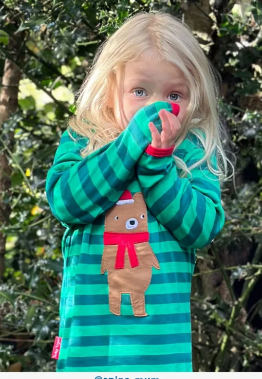 Organic Christmas Bear Applique Long-Sleeved T-Shirt