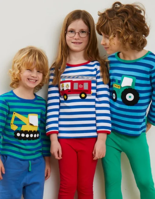 Organic Fire Engine Applique Long-Sleeved T-Shirt