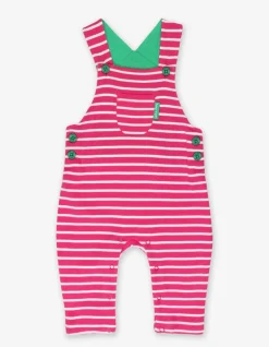 Organic Pink Breton Stripe Dungarees