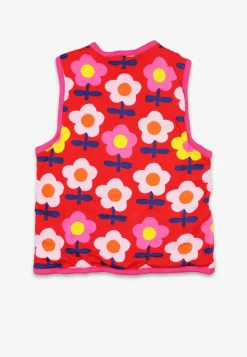Organic Pink Flower Print Reversible Gilet