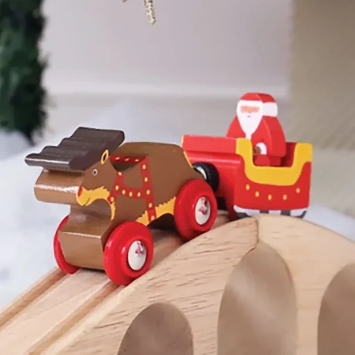 Santa Sleigh With Reindeer - Wooden Train Toy