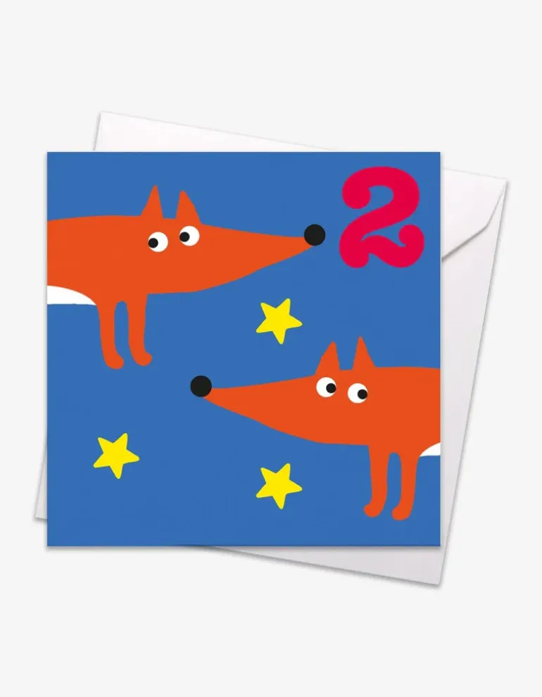 Age 2 Foxes Birthday Card