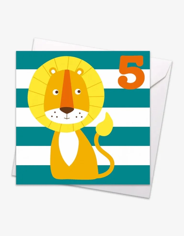 Age 5 Lion Birthday Card