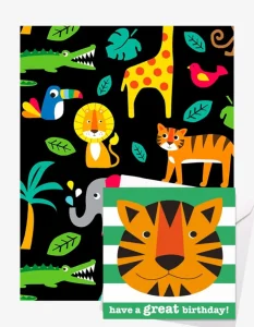 Birthday Jungle Gift Wrap + Personalised Card Bundle