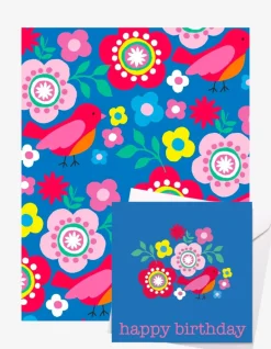 Birthday Multi Bird Gift Wrap + Personalised Card Bundle