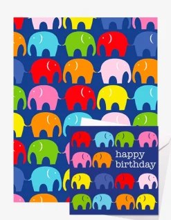 Birthday Multi Elephant Gift Wrap + Personalised Card Bundle