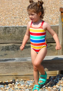 Happy Stripe Print Kids' Swimsuit