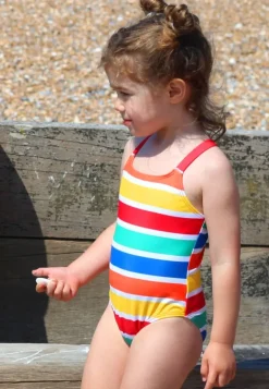 Happy Stripe Print Kids' Swimsuit