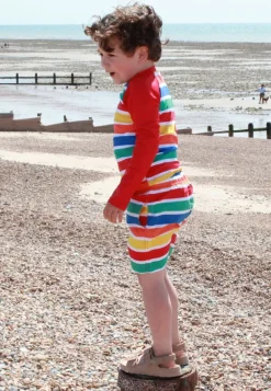 Happy Stripe Print Kids' Swim Rash Vest & Shorts Bundle