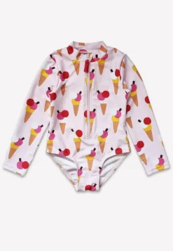 Ice Cream Cones Print Long-Sleeved Kids' Swimsuit