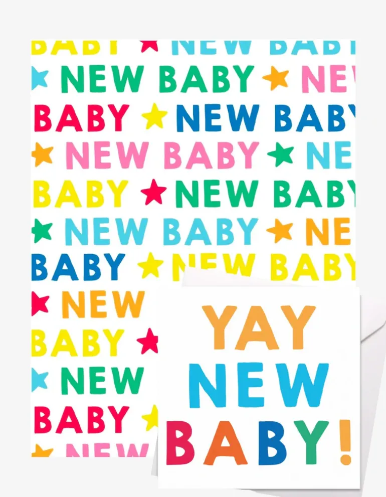 New Baby Gift Wrap + Personalised Card Bundle