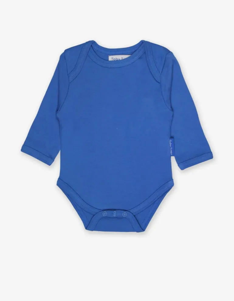 Organic Blue Basic Long-Sleeved Baby Bodysuit