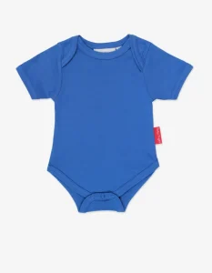 Organic Blue Basic Short-Sleeved Baby Bodysuit