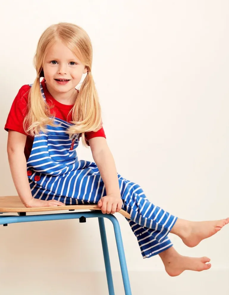 Organic Blue Breton Stripe Dungarees