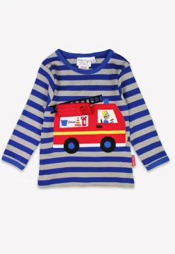 Organic Blue Fire Engine Applique Long-Sleeved T-Shirt