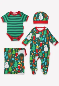 Organic Christmas Bear Print Baby Gift Set