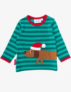 Organic Christmas Dog Applique Long-Sleeved T-Shirt
