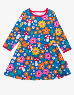 Organic Floral Mushroom Print Long-Sleeved Skater Dress