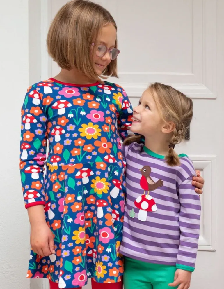 Organic Floral Mushroom Print Long-Sleeved Skater Dress