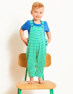 Organic Green Breton Stripe Dungarees
