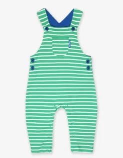 Organic Green Breton Stripe Dungarees