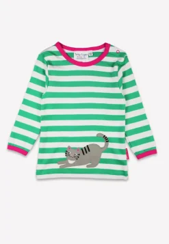 Organic Green Kitten Applique Long-Sleeved T-Shirt