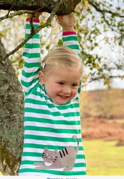 Organic Green Kitten Applique Long-Sleeved T-Shirt