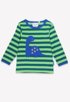 Organic Green Tonal Dinosaur Applique Long-Sleeved T-Shirt