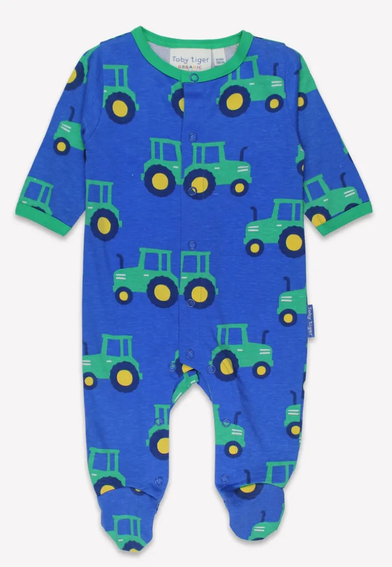 Organic Hillside Tractor Print Sleepsuit