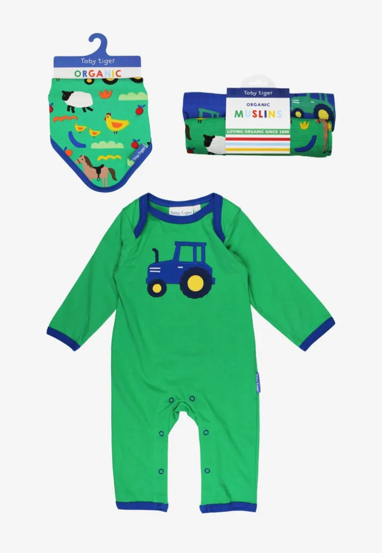 Organic Hillside Tractor Applique Baby Bundle