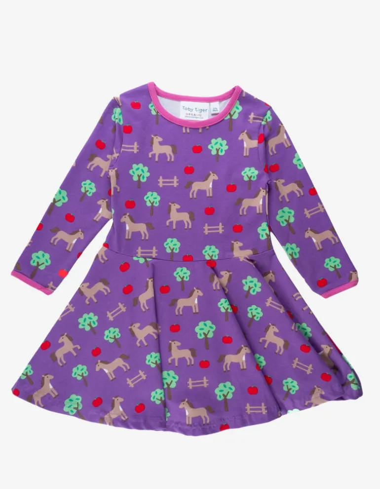 Organic Horse Print Long-Sleeved Skater Dress