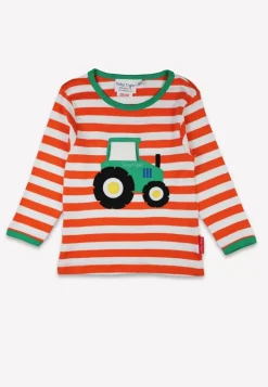 Organic Orange Tractor Applique Long-Sleeved T-Shirt
