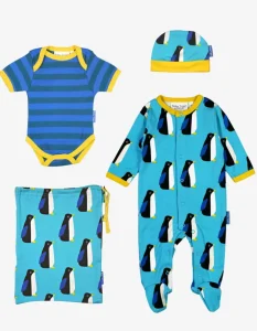 Organic Penguin Print Baby Gift Set