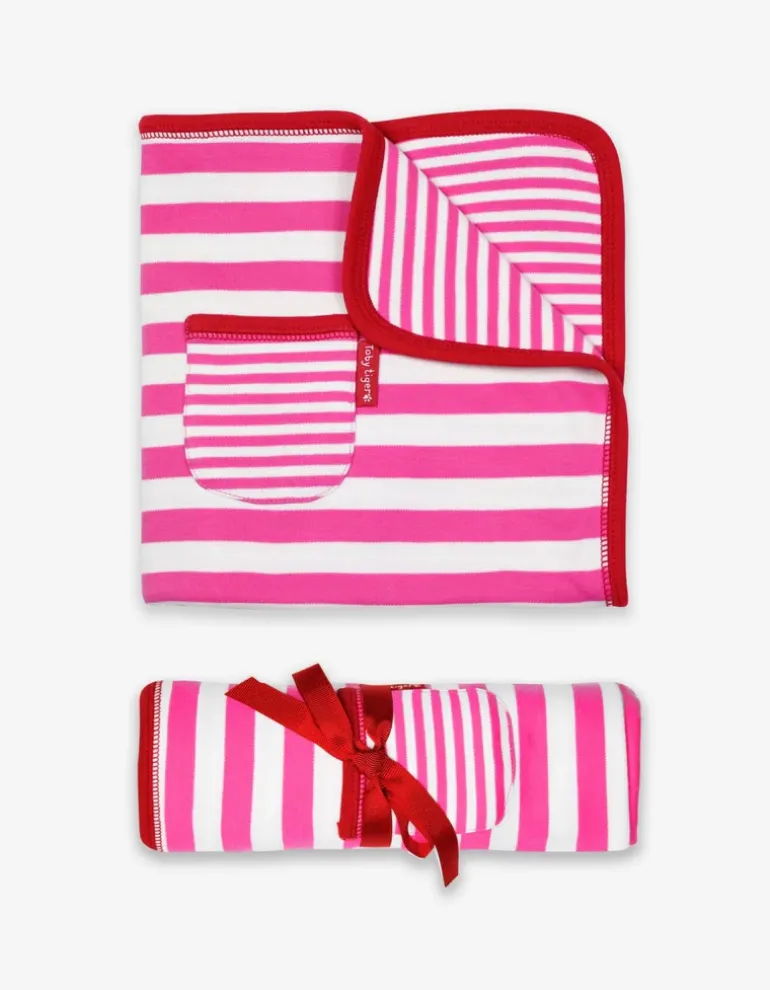 Organic Pink and White Stripe Blanket