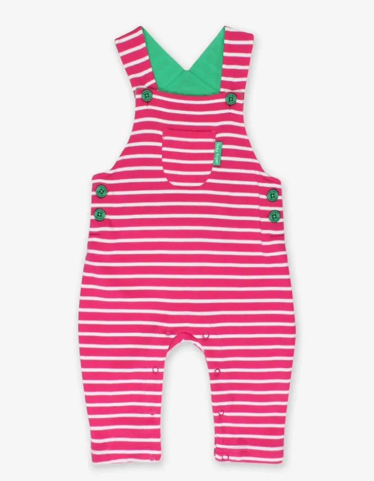 Organic Pink Breton Stripe Dungarees