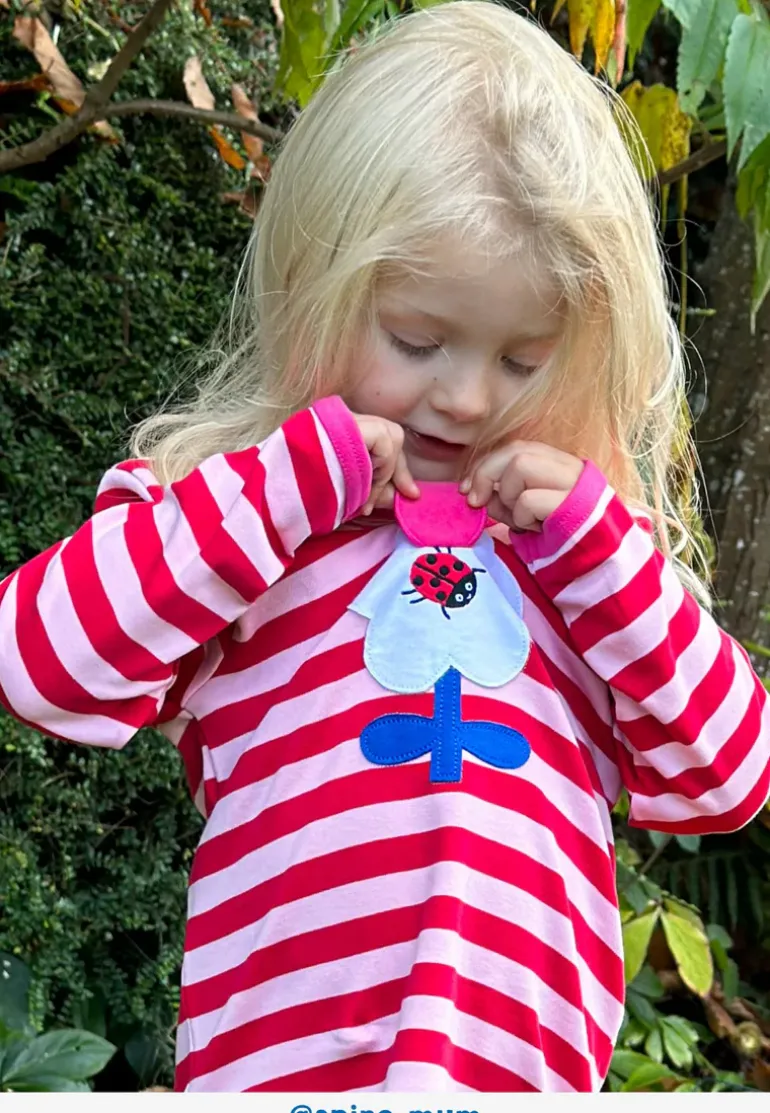 Organic Pink Flower Applique Long-Sleeved T-Shirt