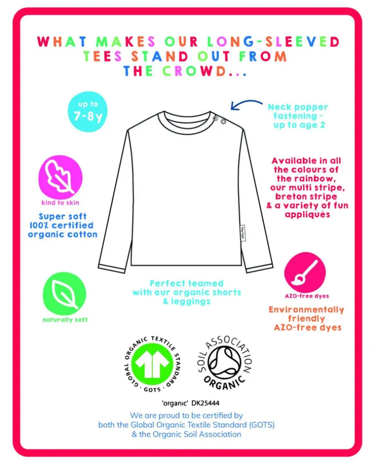 Organic Pink Flower Applique Long-Sleeved T-Shirt