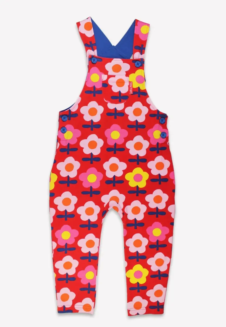 Organic Pink Flower Print Dungarees