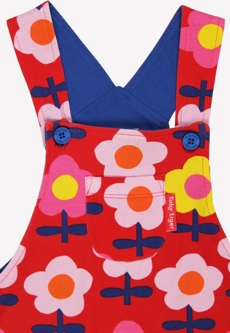 Organic Pink Flower Print Dungarees