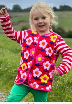 Organic Pink Flower Print Reversible Gilet