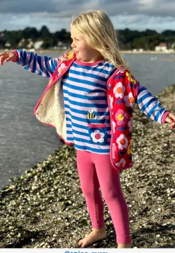 Organic Pink Flower Print Reversible Gilet