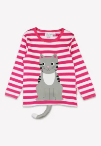 Organic Pink Kitten Applique Long-Sleeved T-Shirt