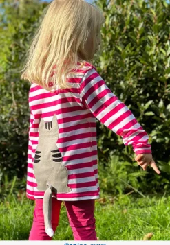 Organic Pink Kitten Applique Long-Sleeved T-Shirt