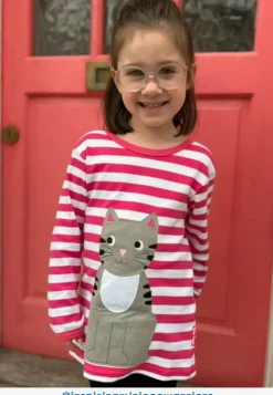 Organic Pink Kitten Applique Long-Sleeved T-Shirt