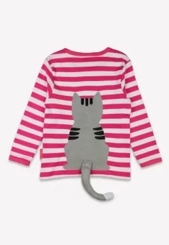 Organic Pink Kitten Applique Long-Sleeved T-Shirt