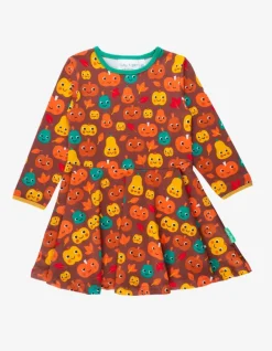 Organic Pumpkin Print Long-Sleeved Skater Dress