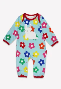 Organic Rainbow Bloom Bunny Applique Sleepsuit